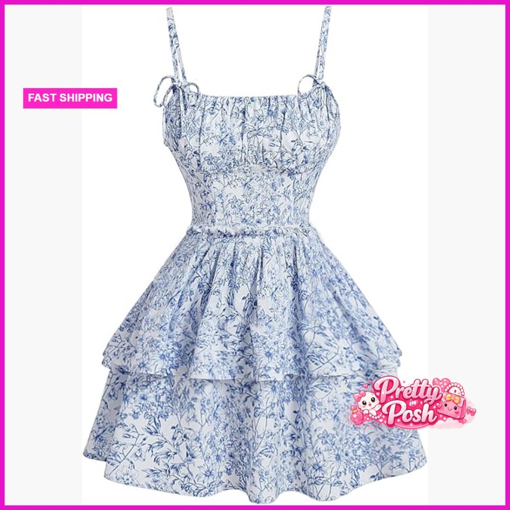 Polyester A-Line Mini Dress With Ruffle Hemline For Summer Vacation